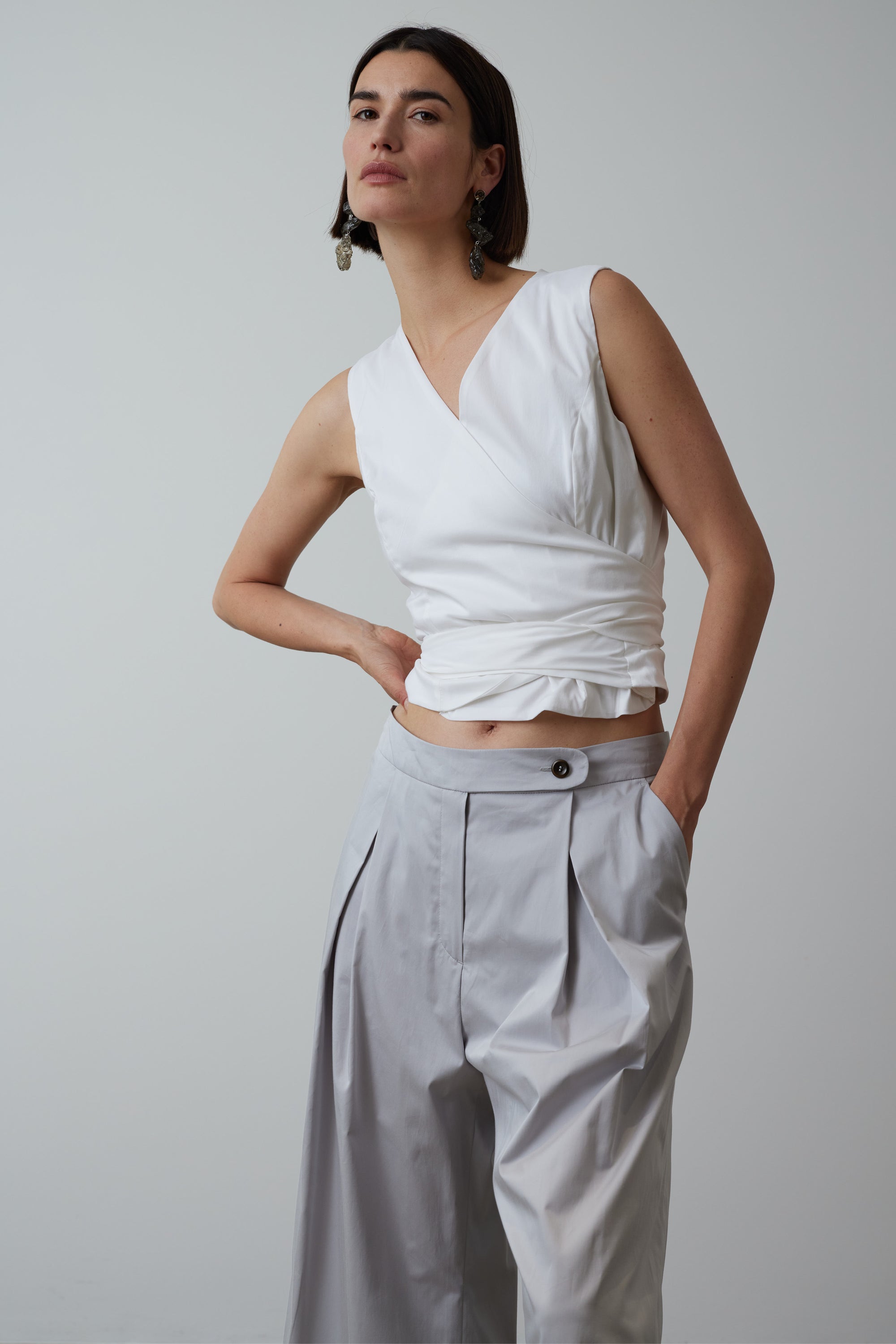 Merle wrap top in white 